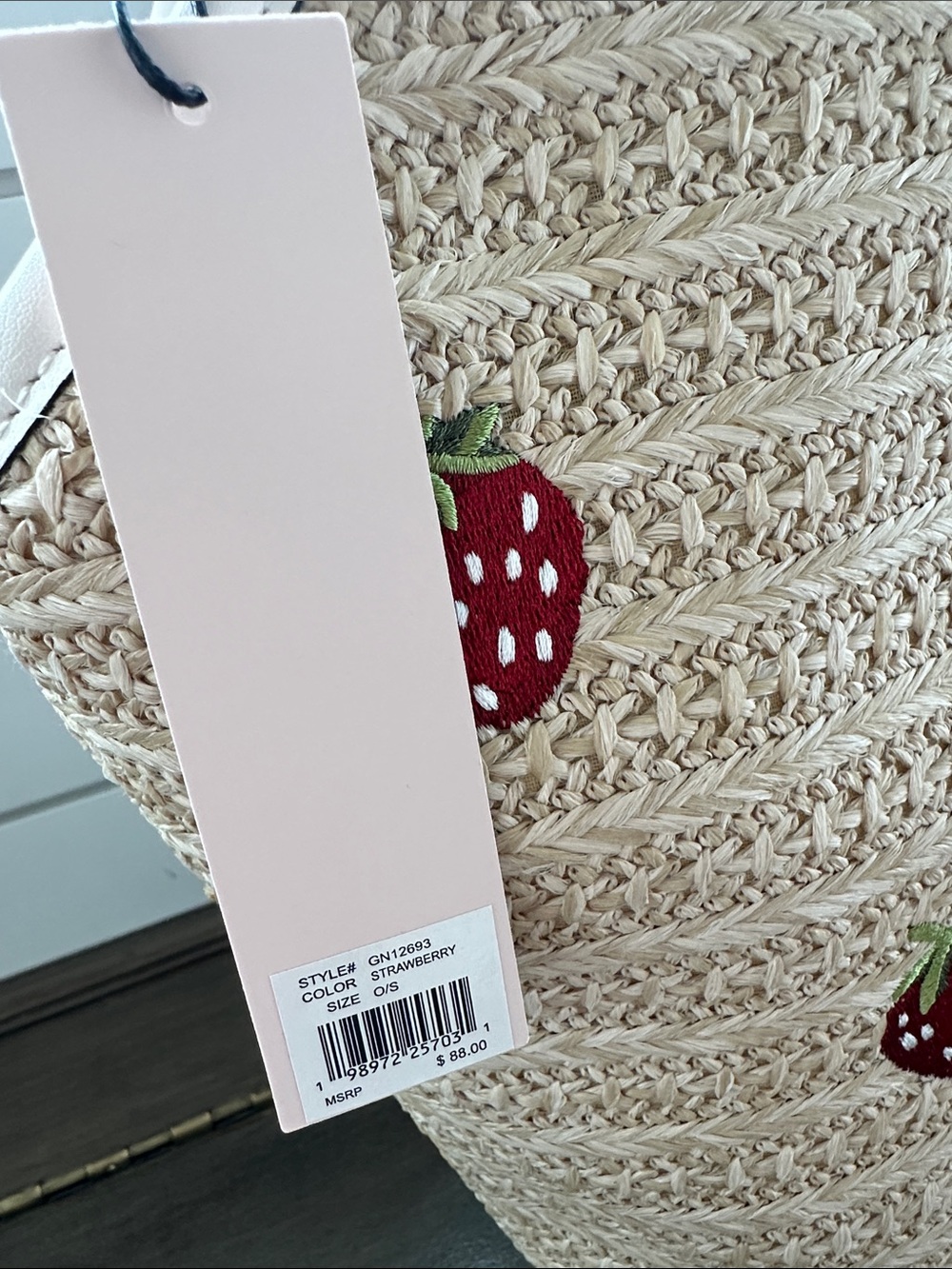 BCBGeneration Straw Tote with Red Strawberry Appliqués and Cream Trim - Picture 14 of 15